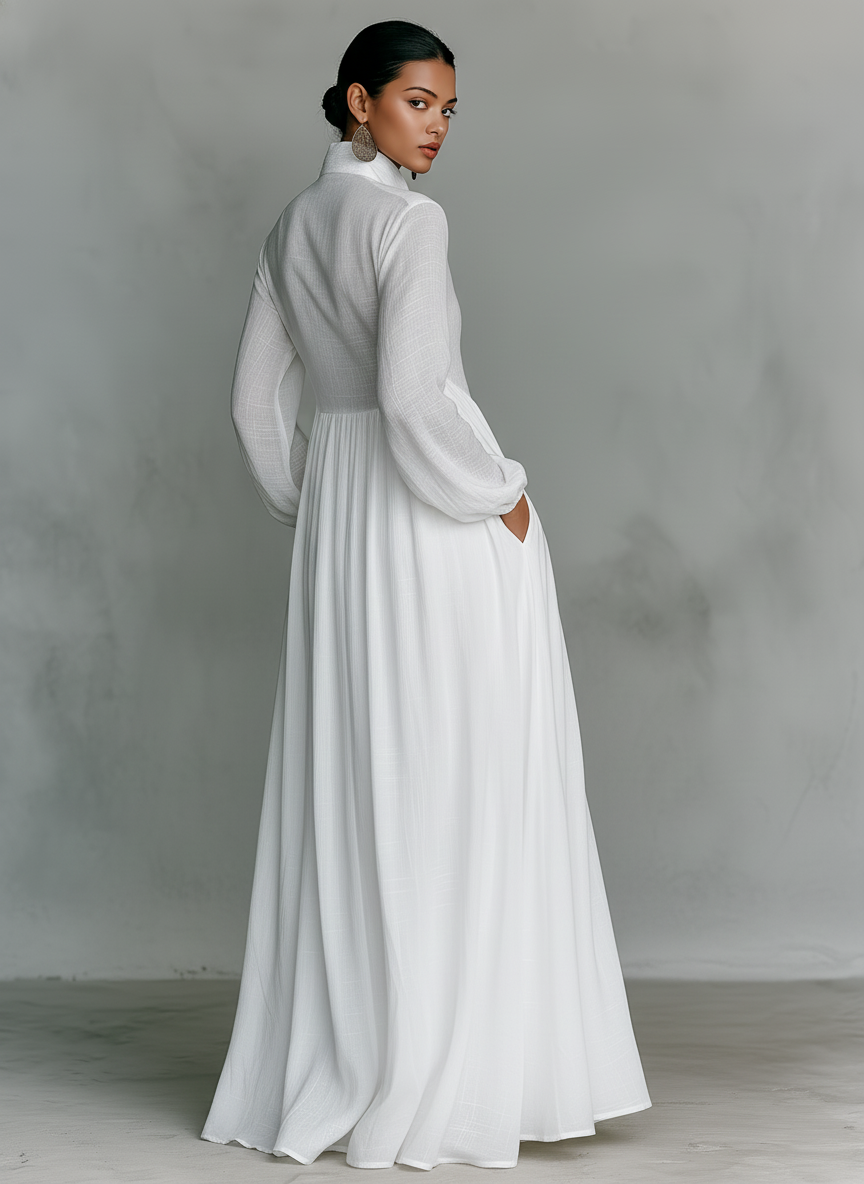 Genevieve | Maxi Dress con Collo Alto e Bottoni