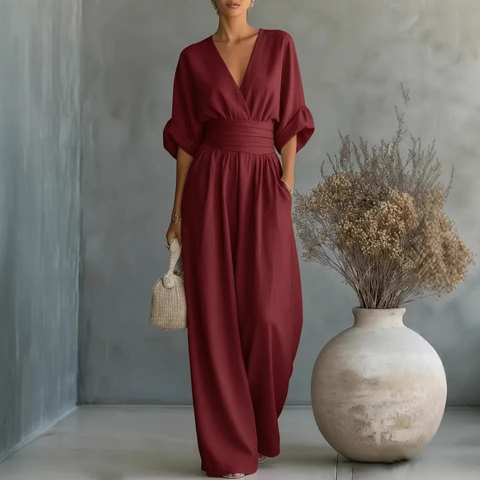 Elowen | Elegante Tuta a Gamba Larga Drappeggiata