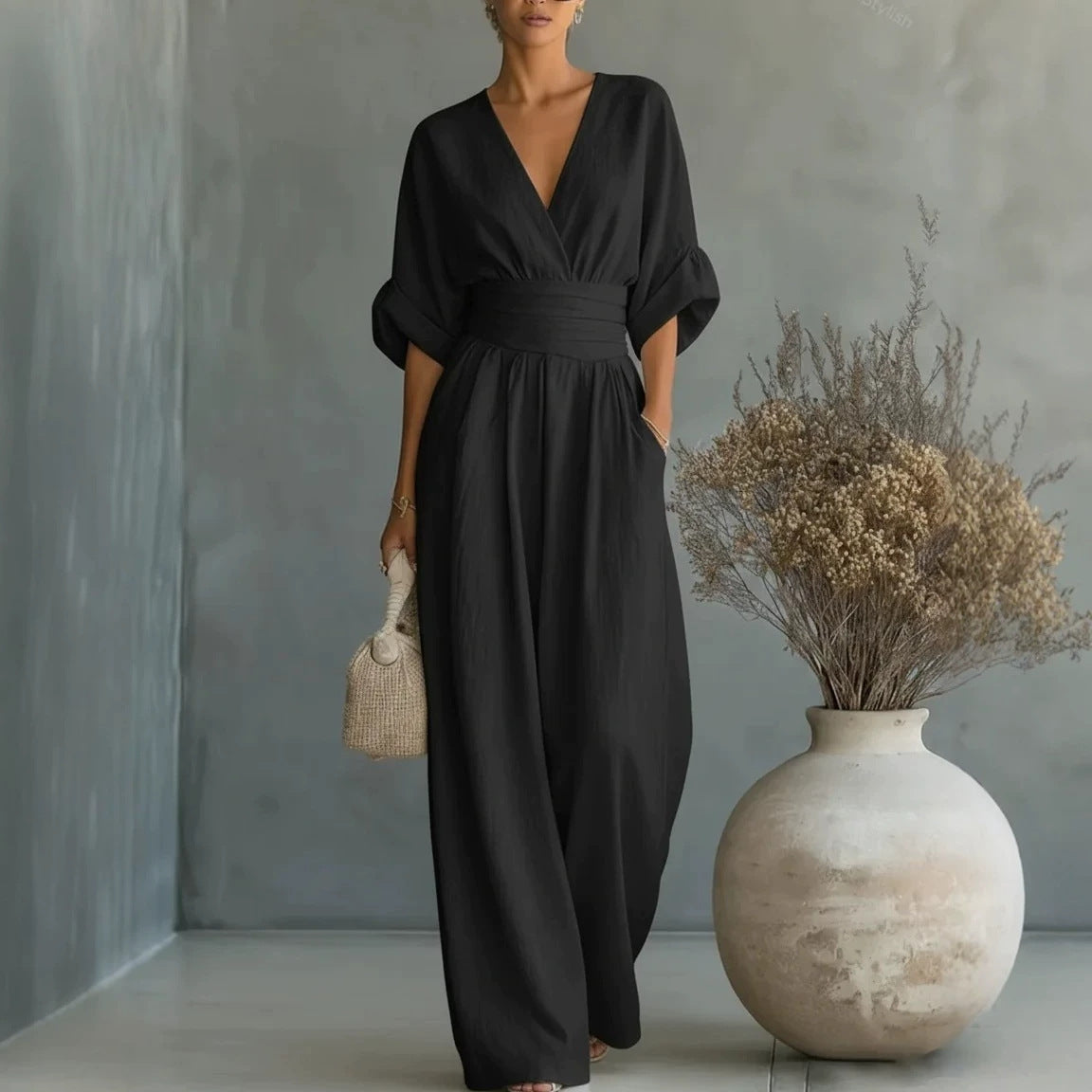 Elowen | Elegante Tuta a Gamba Larga Drappeggiata
