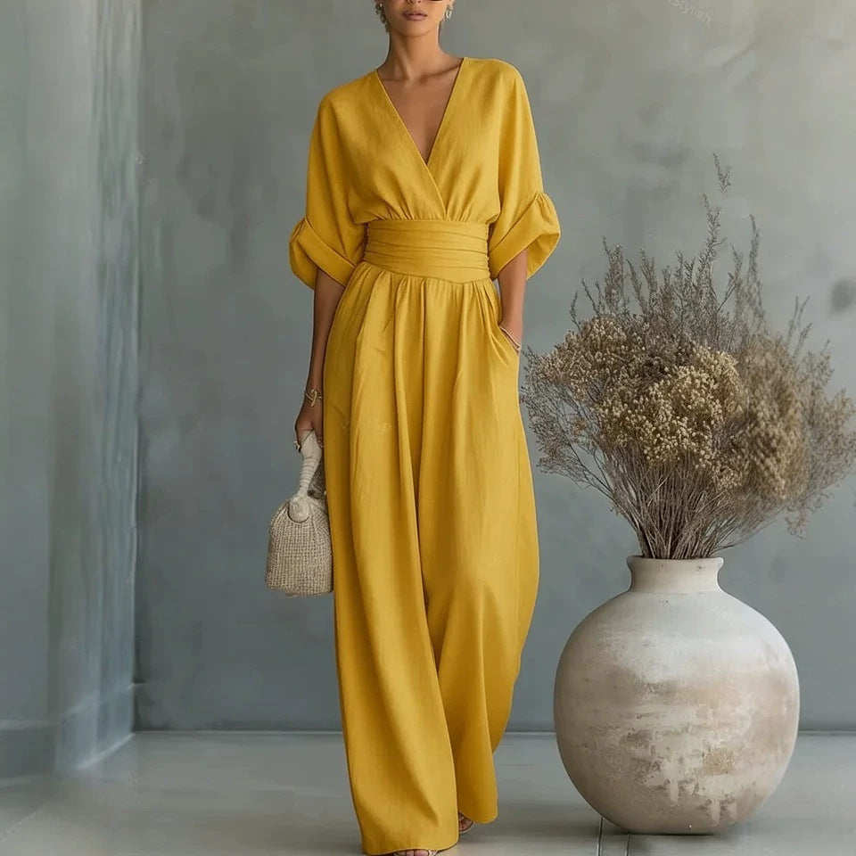 Elowen | Elegante Tuta a Gamba Larga Drappeggiata