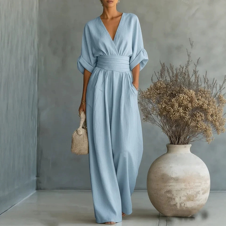 Elowen | Elegante Tuta a Gamba Larga Drappeggiata