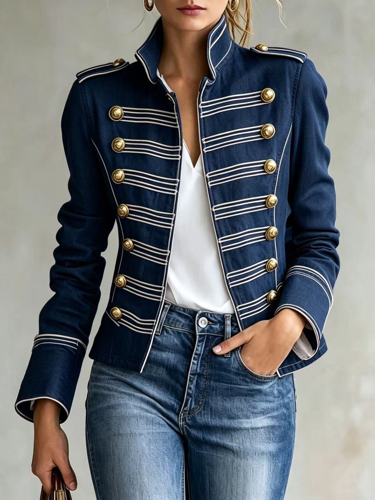Marion | Giacca di jeans in stile militare con bottoni dorati