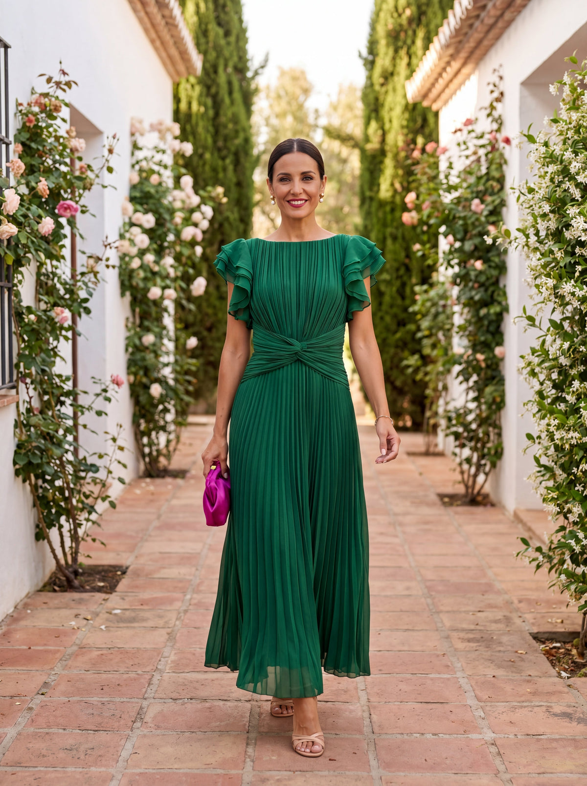Seraphina | Elegante Vestito Maxi Plissettato con Vita Annodata