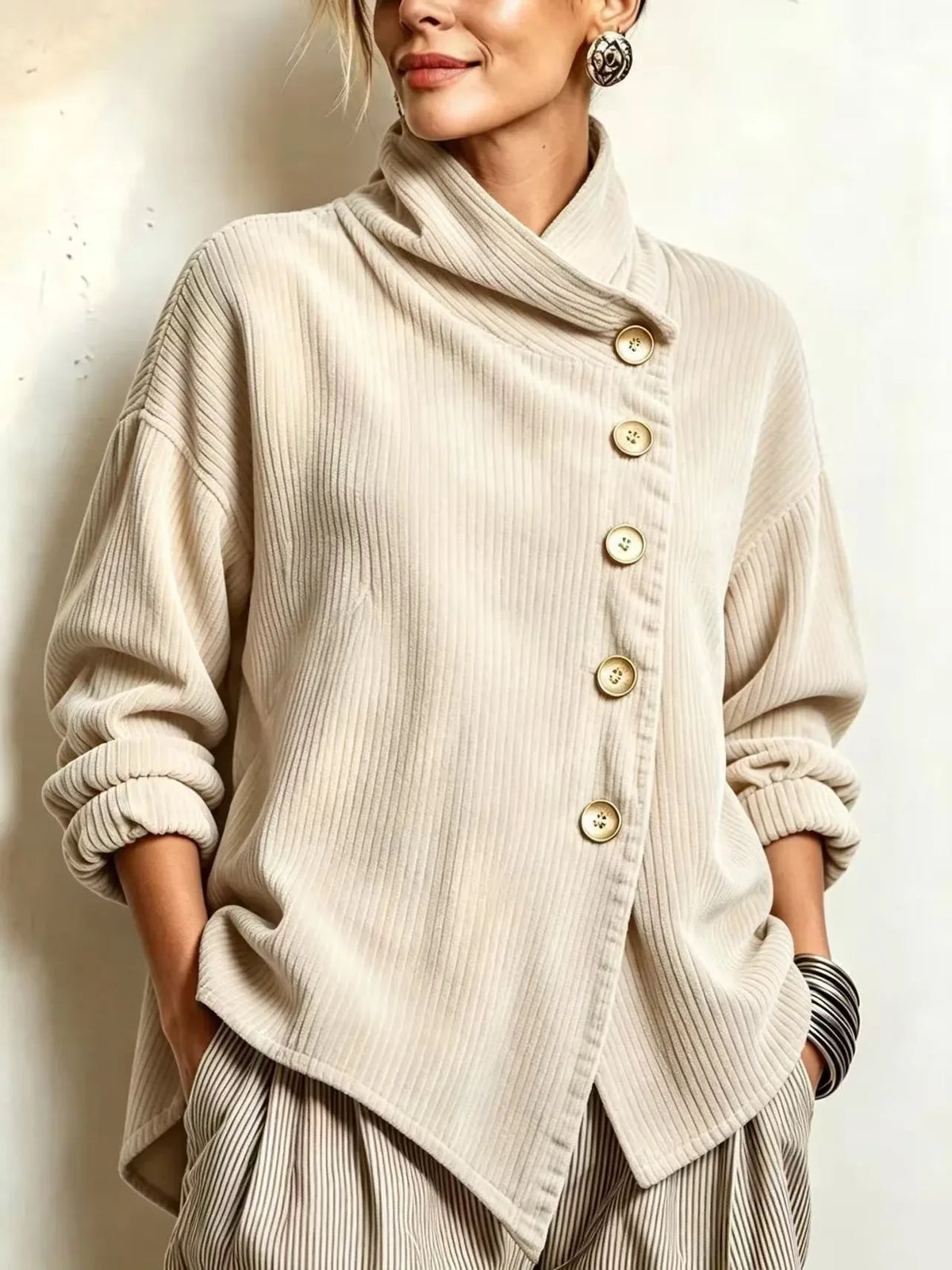 Olivia | La Camicia in Velluto a Coste Color Crema