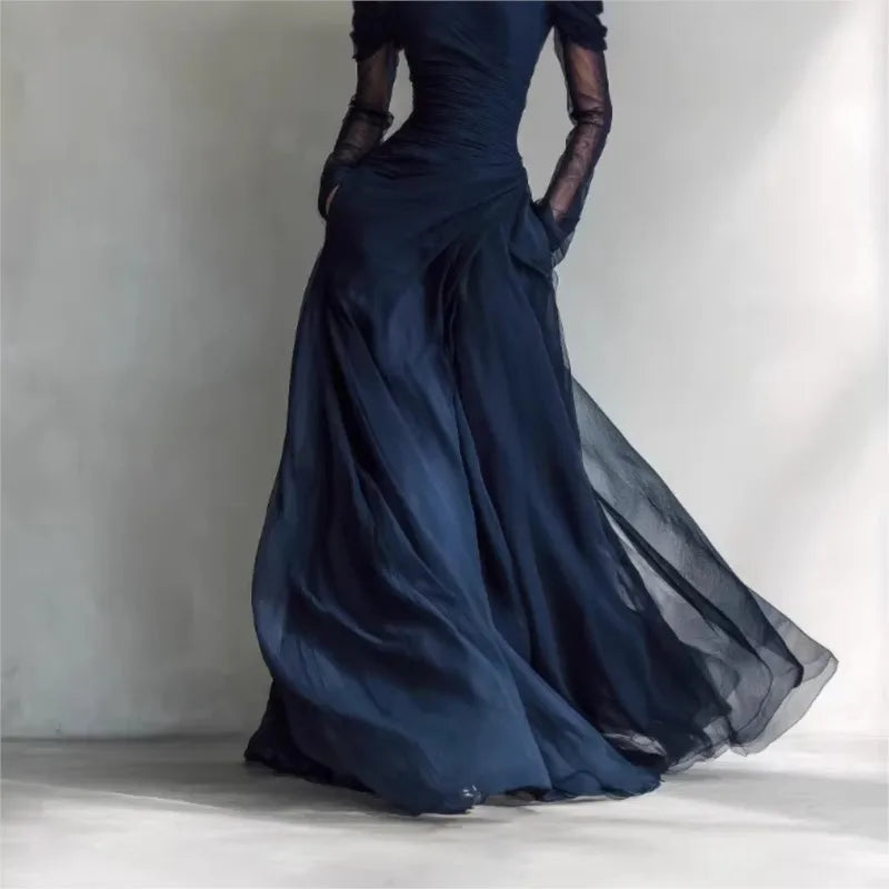 Beatrice | Abito Maxi Off-Shoulder con Maniche in Rete