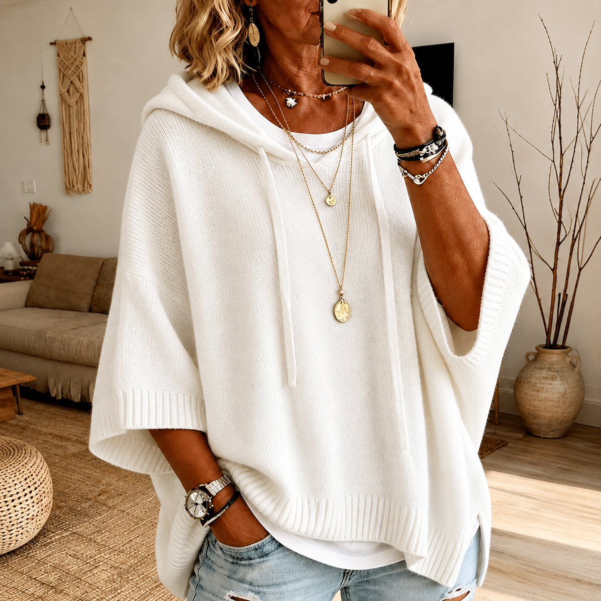 Janice – Poncho Sweater Bianco