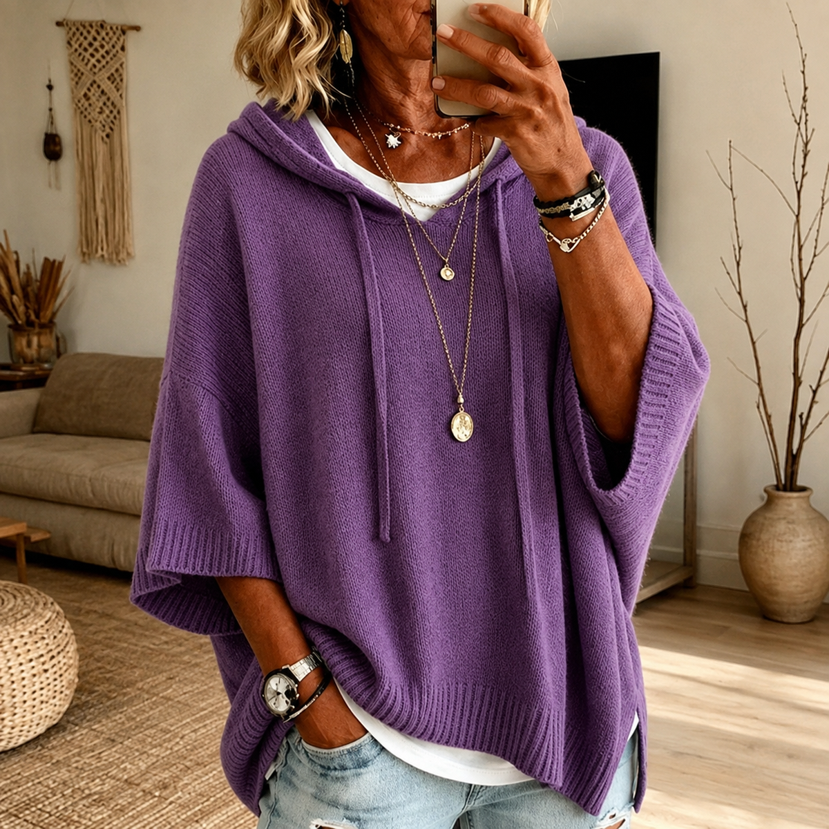 Elodie – Maglione Poncho Viola