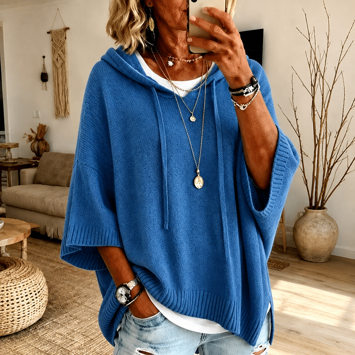Amelie – Maglione Poncho Blu