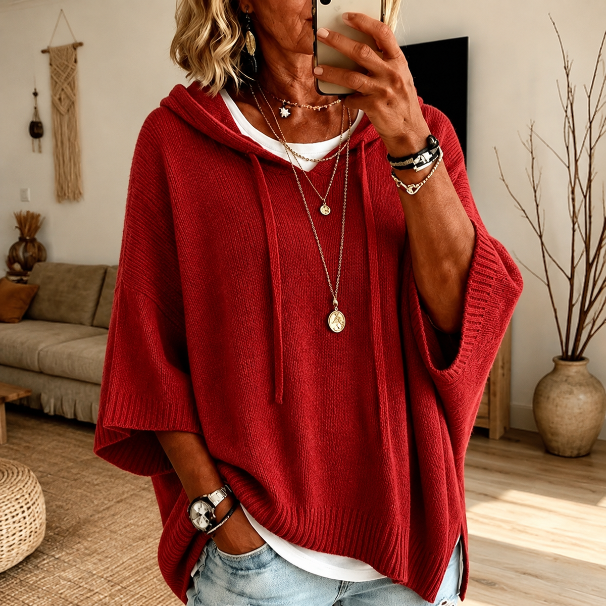 Claire – Maglione Poncho Rosso