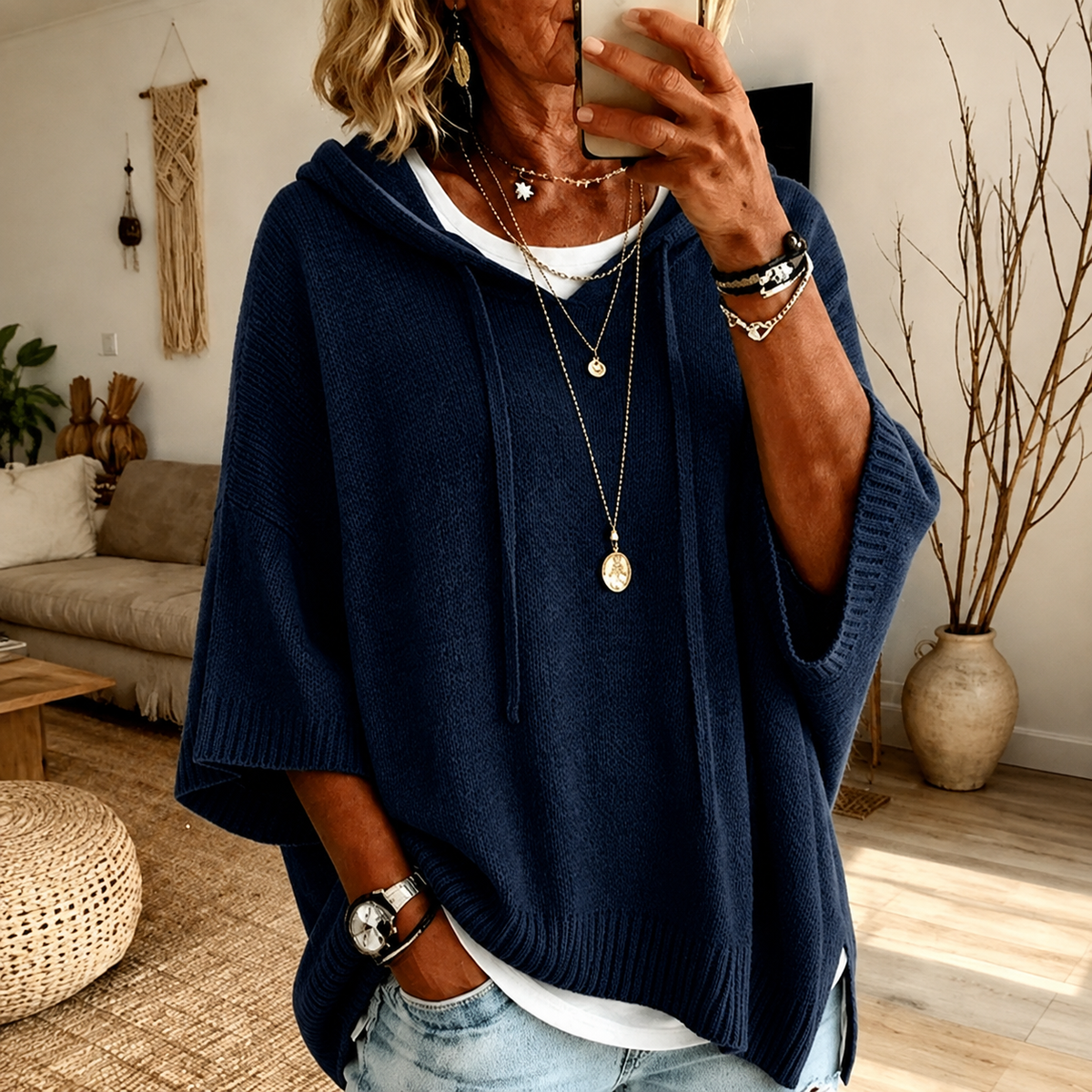 Juliette – Poncho Sweater Blu Navy