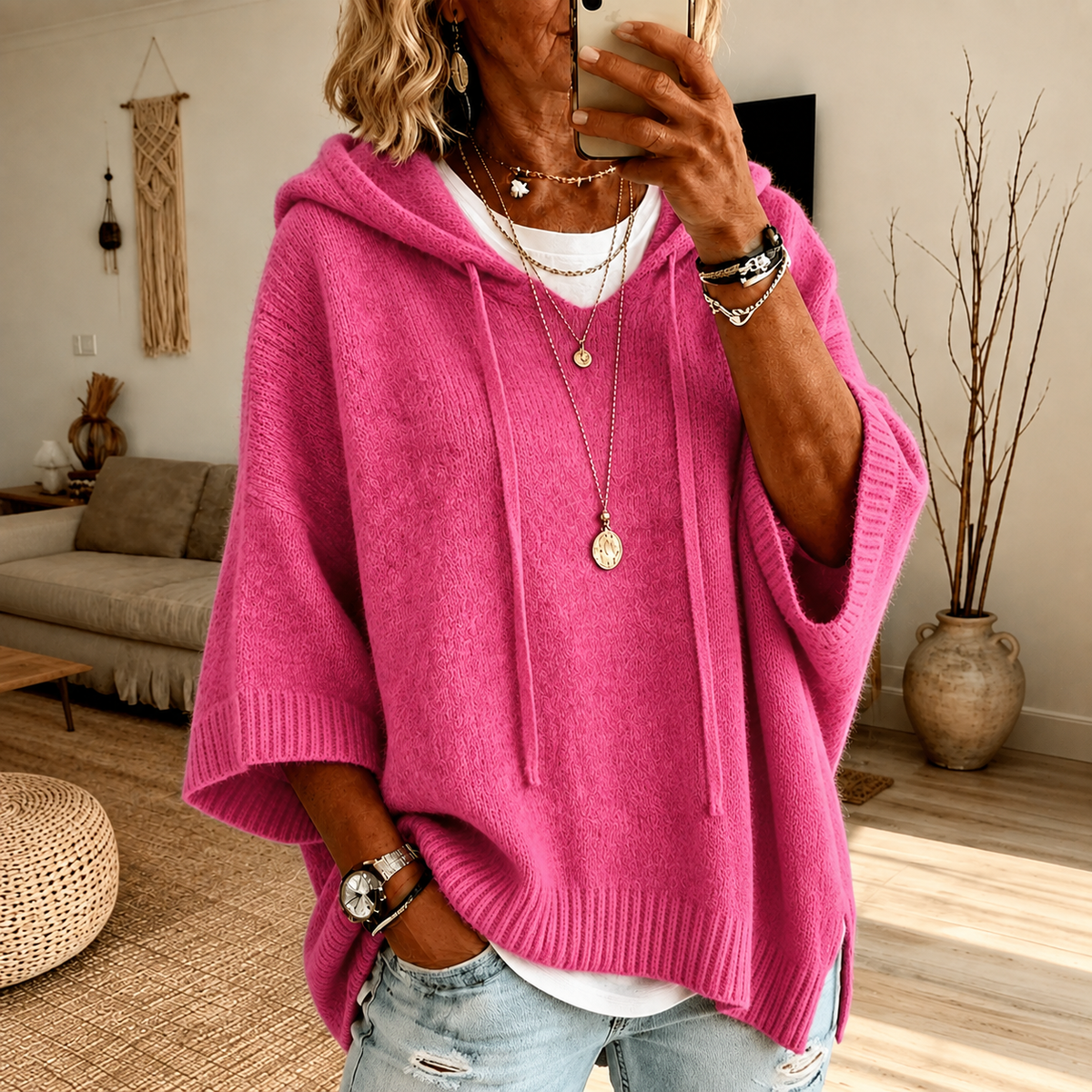 Chloe – Maglione Poncho Rosa