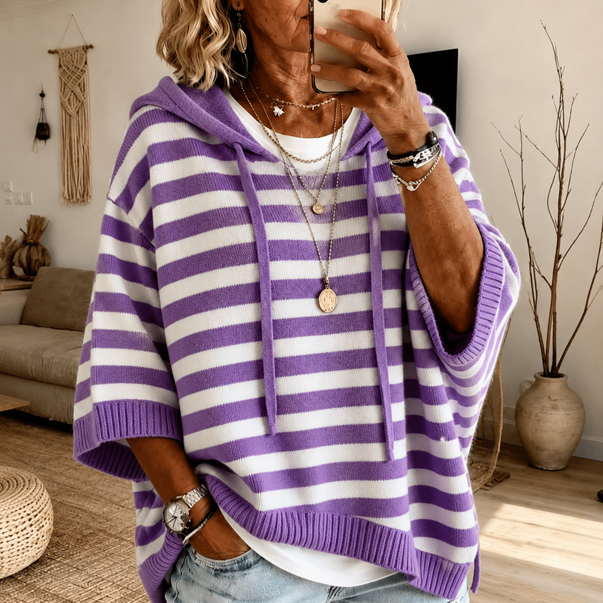 Anais – Poncho Maglione a Righe Viola