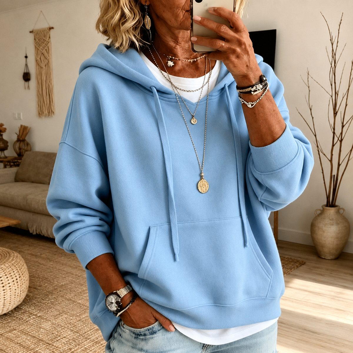 Ines – Felpa con Cappuccio Azzurra