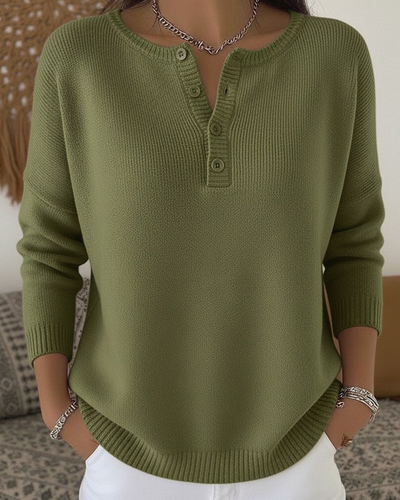 Helena | Maglione a Punto con Bottoni Henley