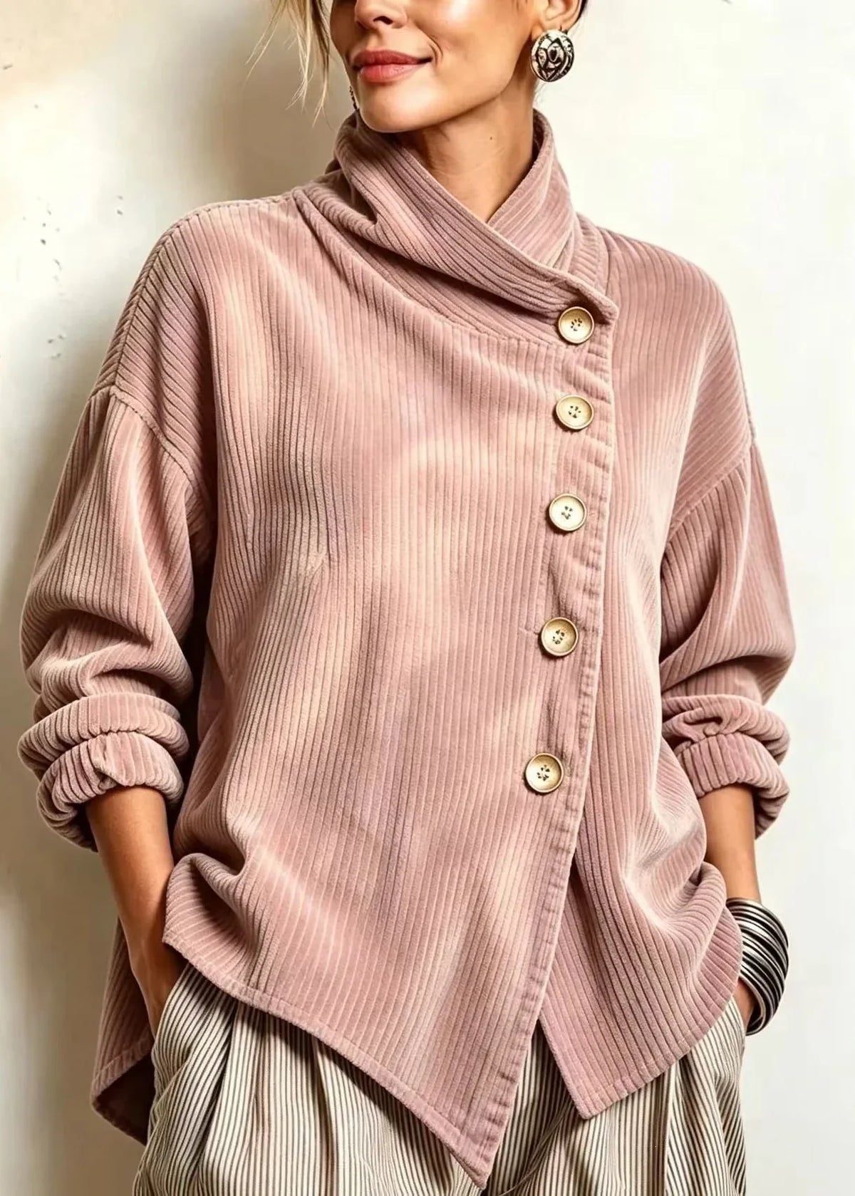 Olivia | La Camicia in Velluto a Coste Rosa Polveroso