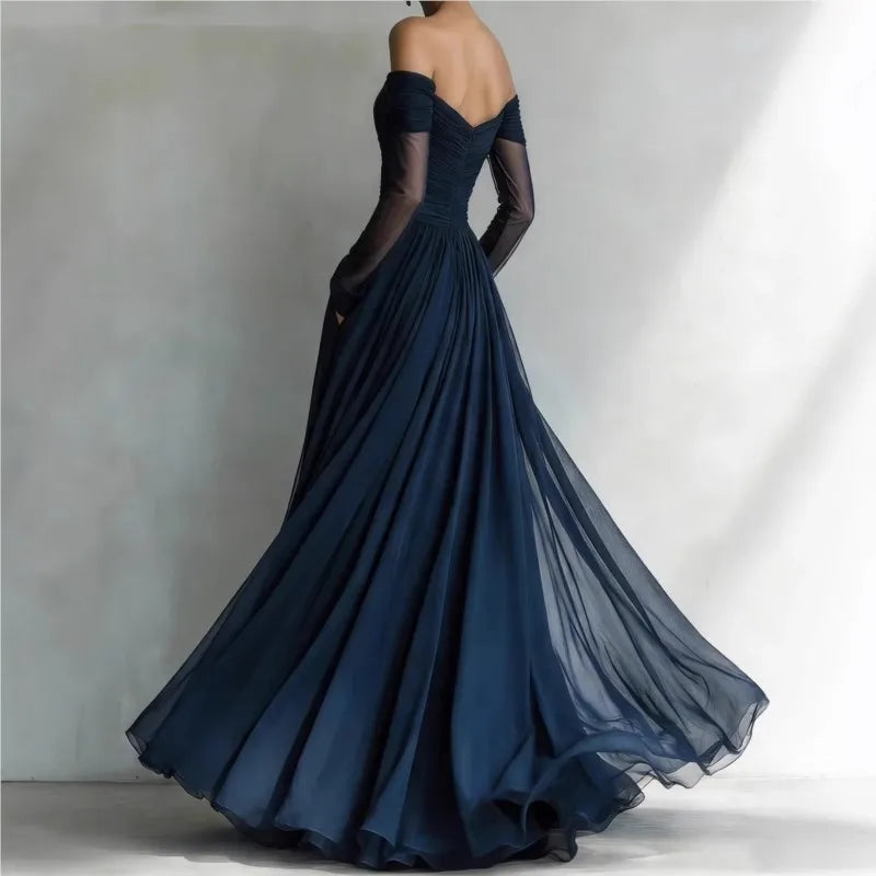 Beatrice | Abito Maxi Off-Shoulder con Maniche in Rete