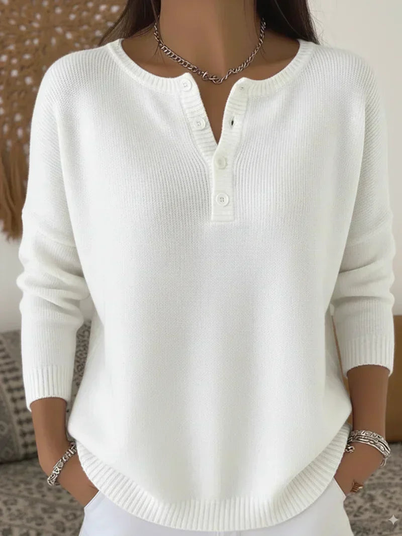 Helena | Maglione a Punto con Bottoni Henley