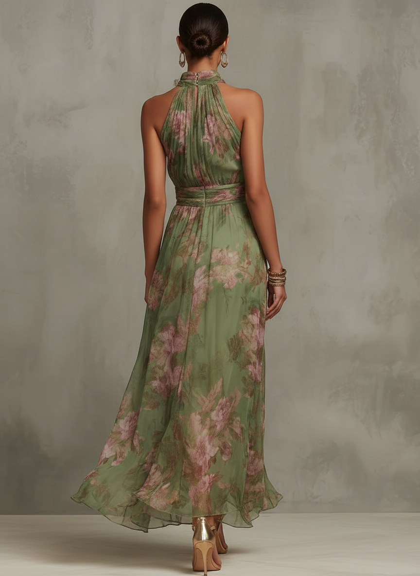 Lidia | Vestito Maxi Halter Floreale Elegante