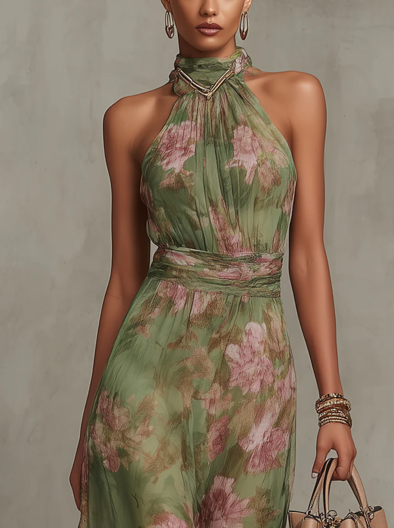 Lidia | Vestito Maxi Halter Floreale Elegante