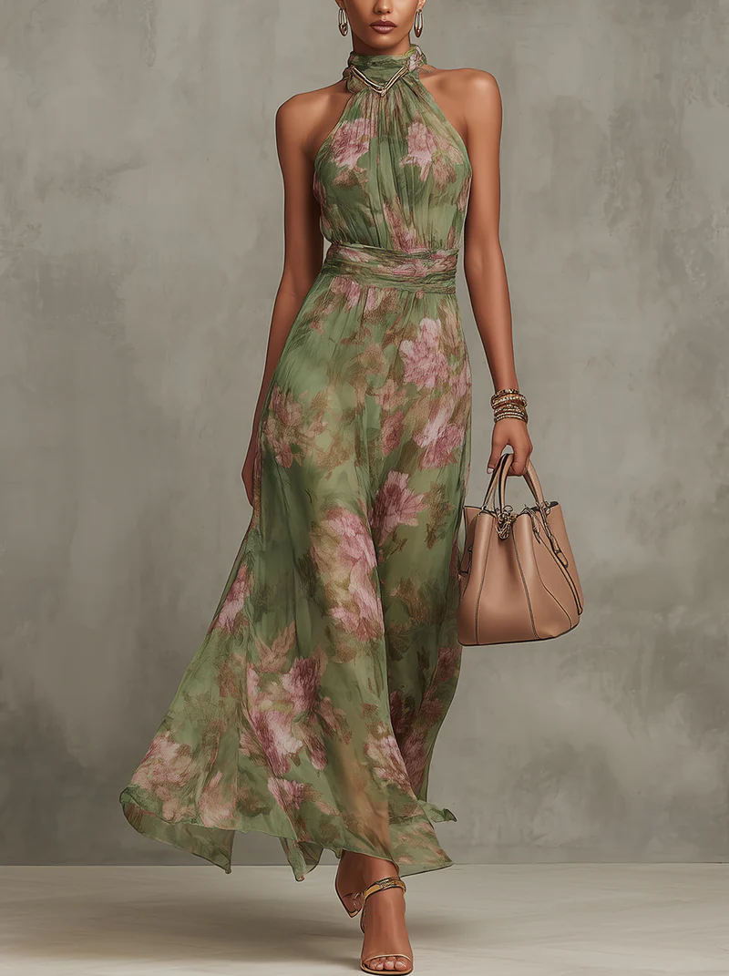 Lidia | Vestito Maxi Halter Floreale Elegante