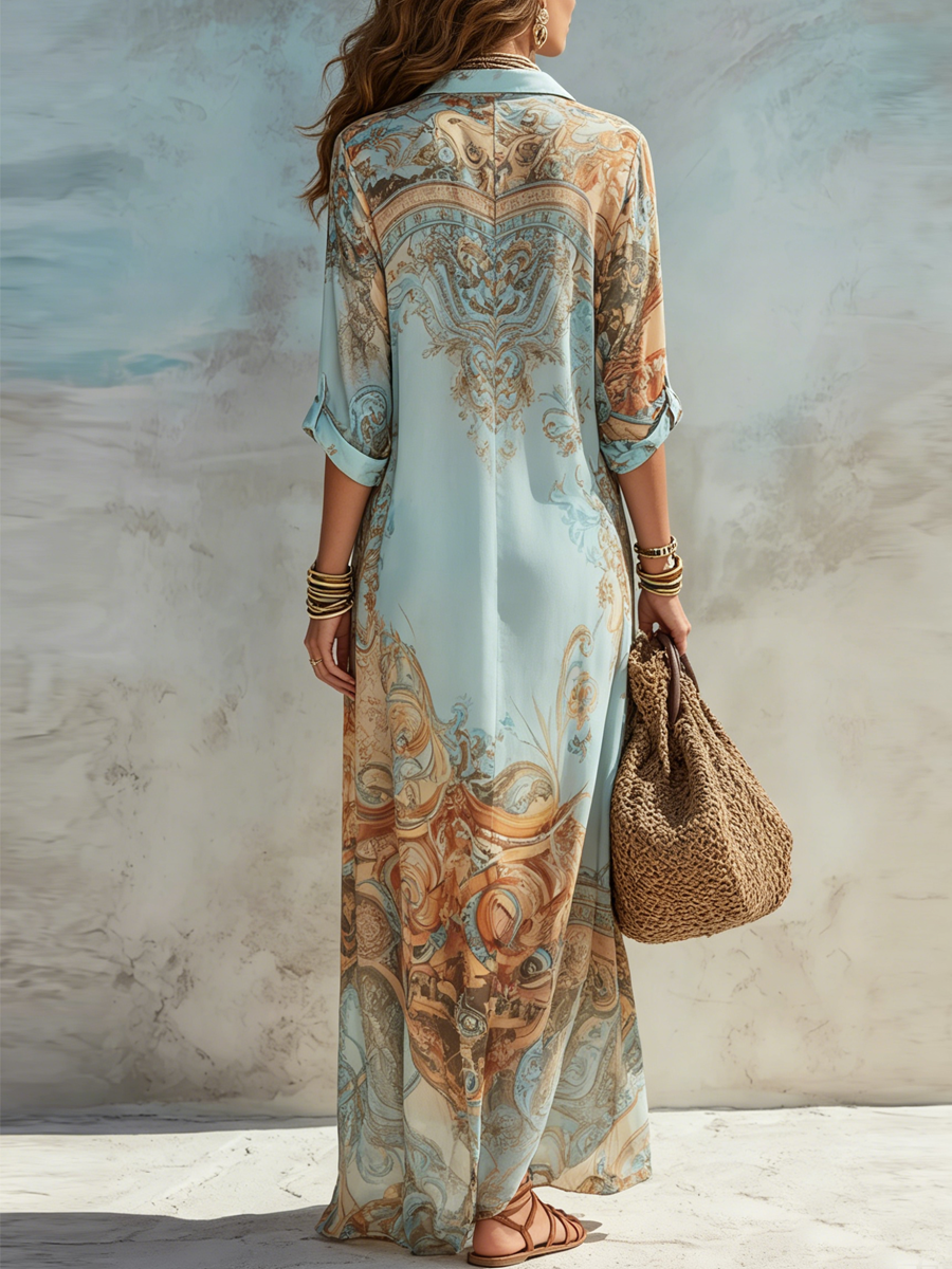 Valeria | Vestito Maxi con Stampa Floreale Blu per Vacanze
