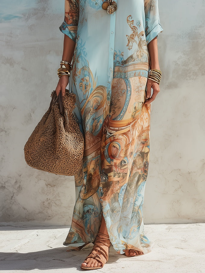 Valeria | Vestito Maxi con Stampa Floreale Blu per Vacanze