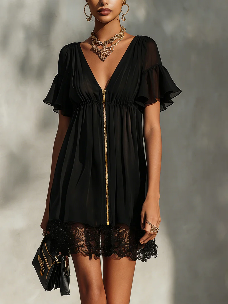 Sanya™ | Vestito Mini in Pizzo con Zip Frontale