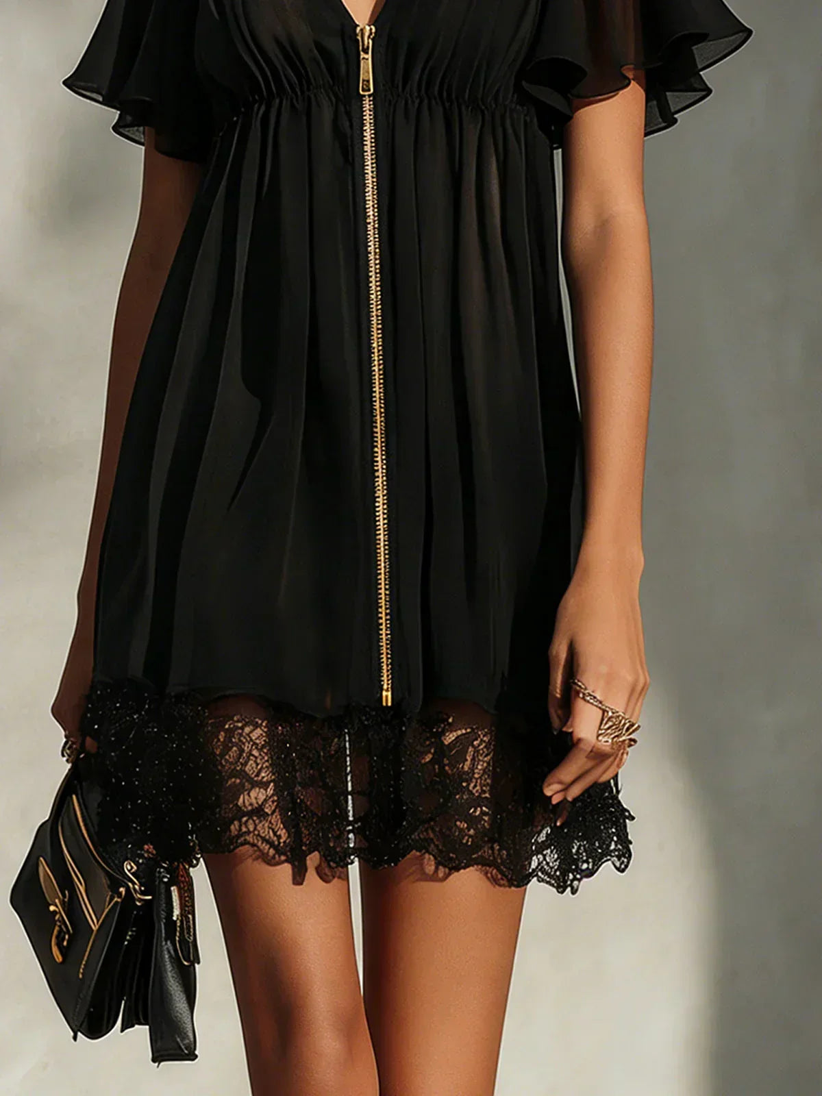Sanya™ | Vestito Mini in Pizzo con Zip Frontale