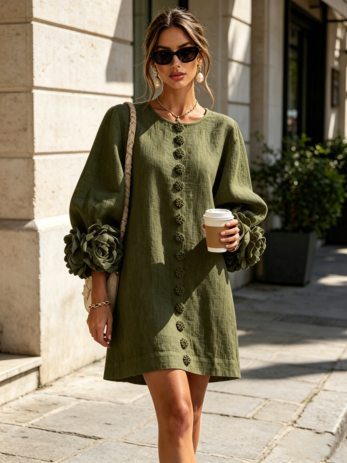 Clementine | Abito a Camicia con Maniche a Rosetta