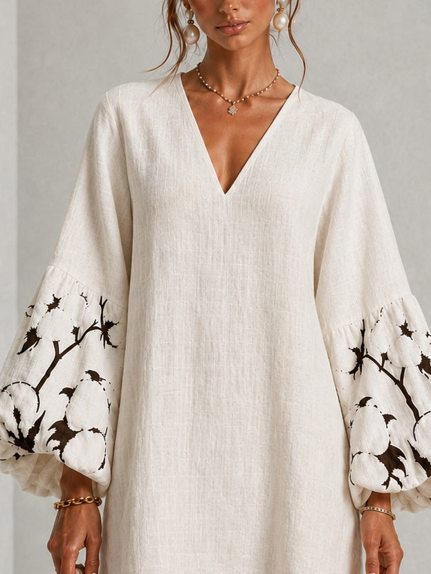 Marguerite | Vestito a maniche lantern con scollo a V e stampa floreale