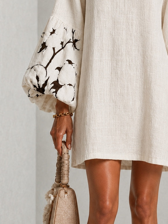 Marguerite | Vestito a maniche lantern con scollo a V e stampa floreale
