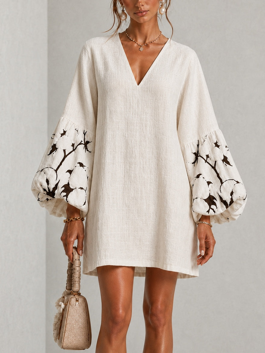 Marguerite | Vestito a maniche lantern con scollo a V e stampa floreale
