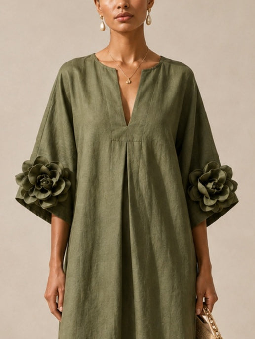 JUNIPER | Abito Maxi Flowy con Maniche a Cuffia a Rosa