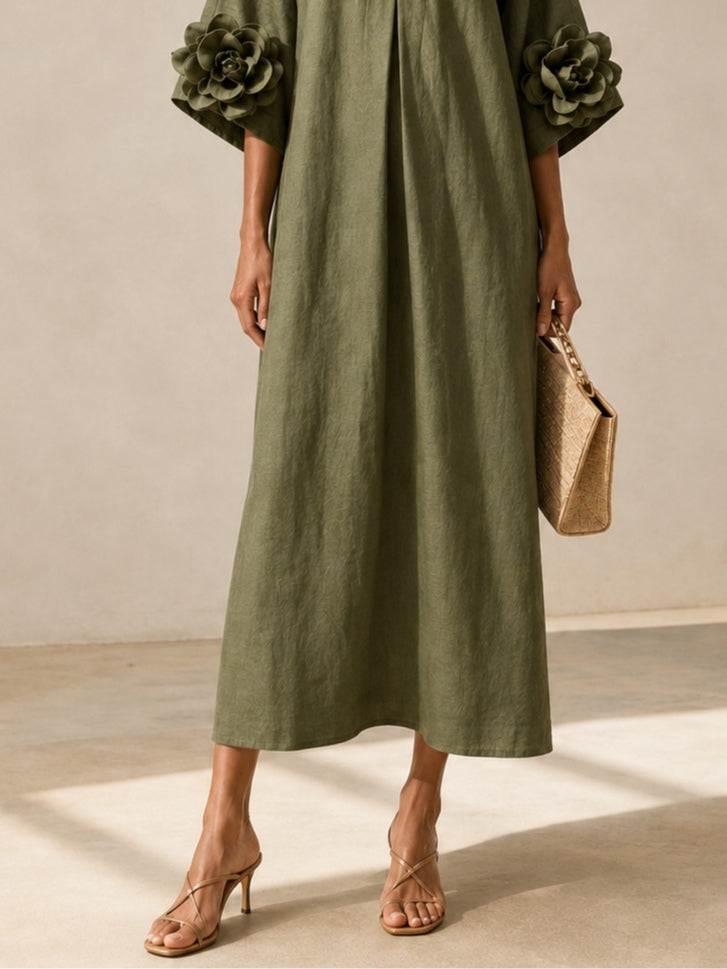JUNIPER | Abito Maxi Flowy con Maniche a Cuffia a Rosa