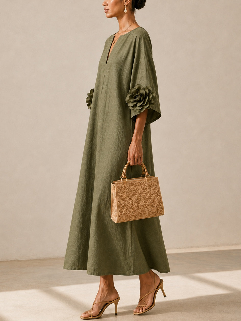JUNIPER | Abito Maxi Flowy con Maniche a Cuffia a Rosa