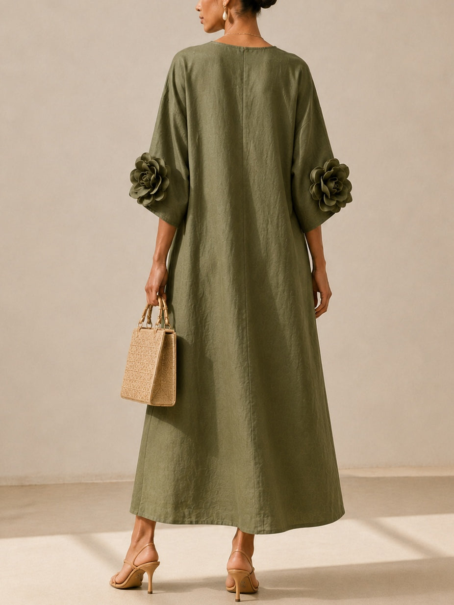 JUNIPER | Abito Maxi Flowy con Maniche a Cuffia a Rosa