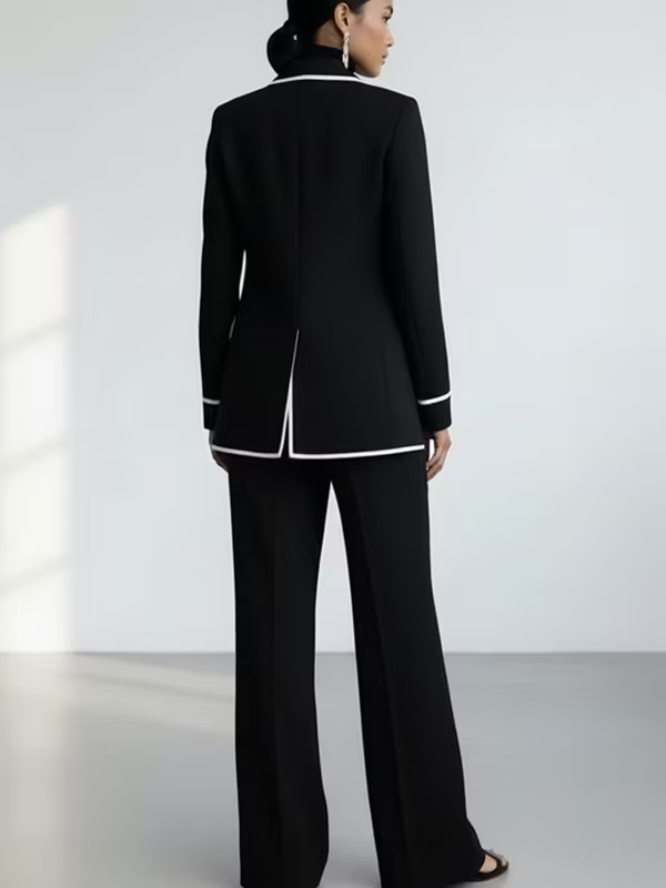 Claudia | Completo di Due Pezzi con Blazer a Righe Nere a Contrasto e Pantaloni a Gamba Larga
