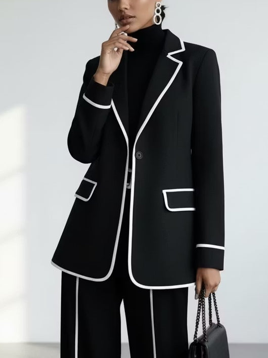 Claudia | Completo di Due Pezzi con Blazer a Righe Nere a Contrasto e Pantaloni a Gamba Larga