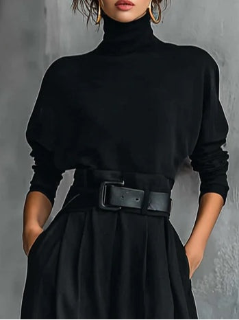 Ginevra | Completo Nero con Collo Alto e Pantaloni Dritti