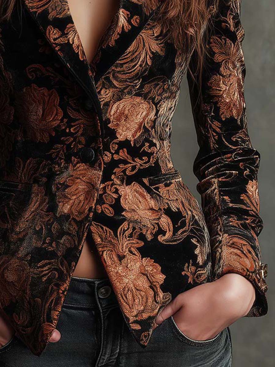 Celeste | Blazer Floreale Nero e Bronzo