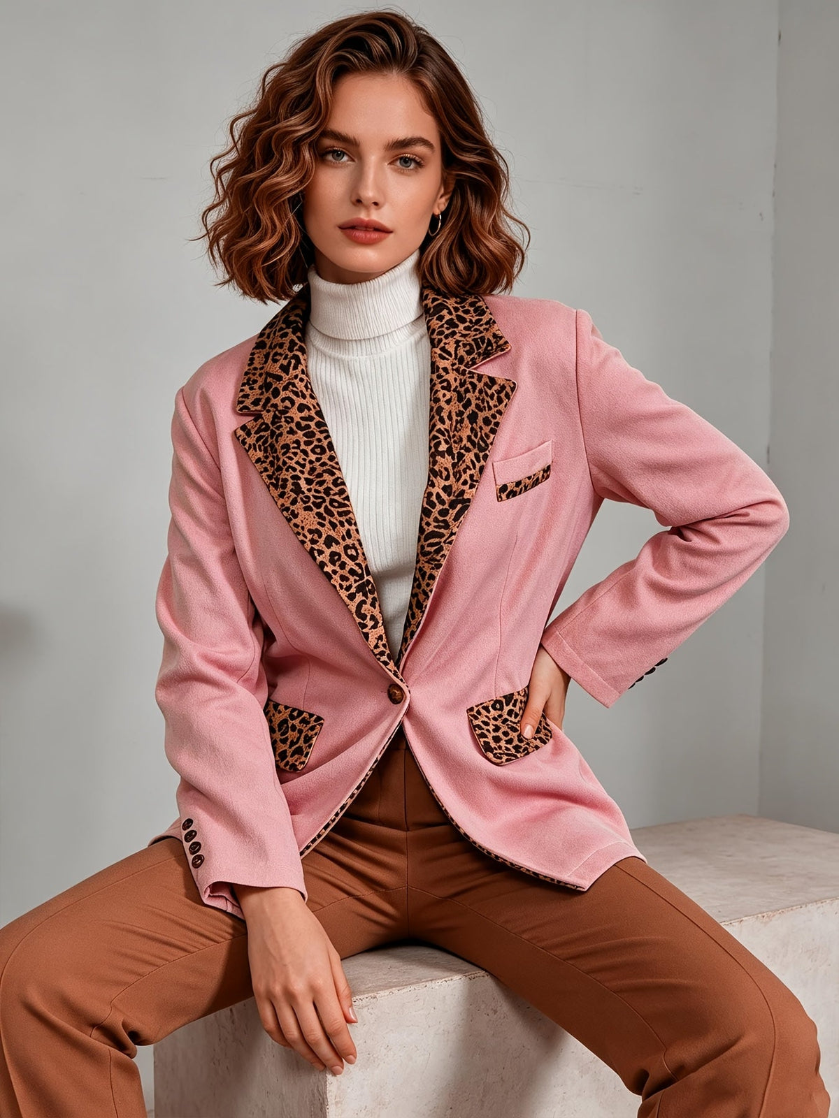 Clementine | Blazer aderente in velluto con dettagli leopardati