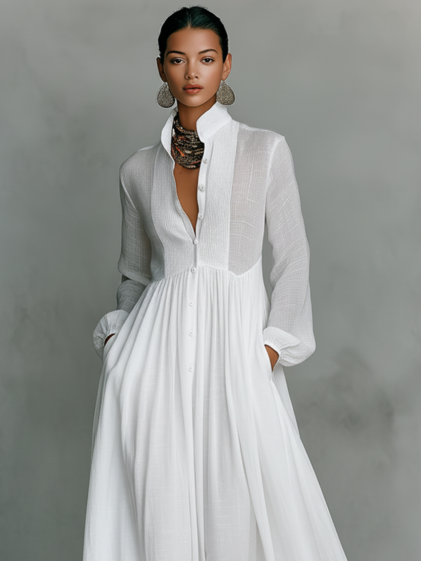 Genevieve | Maxi Dress con Collo Alto e Bottoni