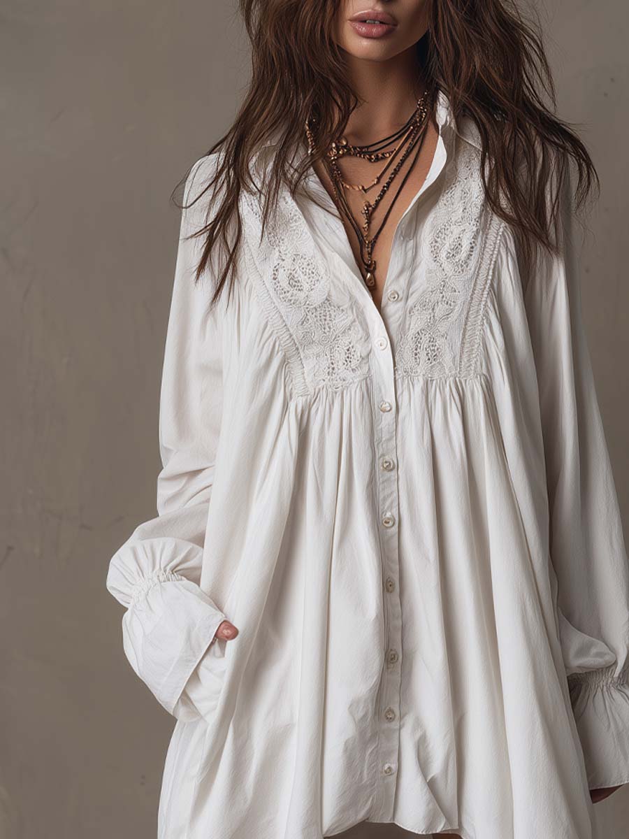 Anastasia™ | Mini Abito Camicia in Pizzo