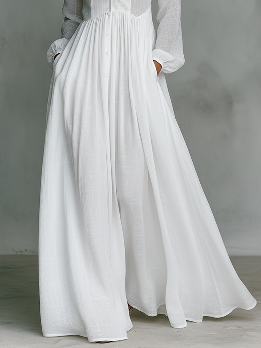 Genevieve | Maxi Dress con Collo Alto e Bottoni