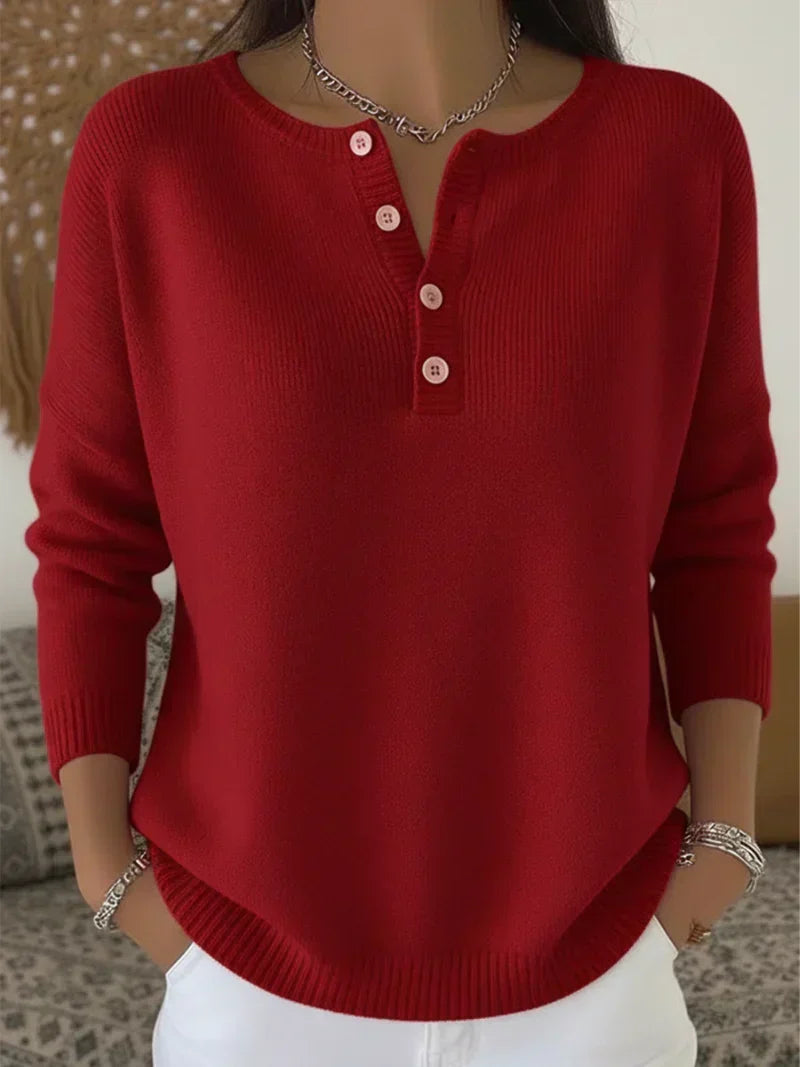 Helena | Maglione a Punto con Bottoni Henley
