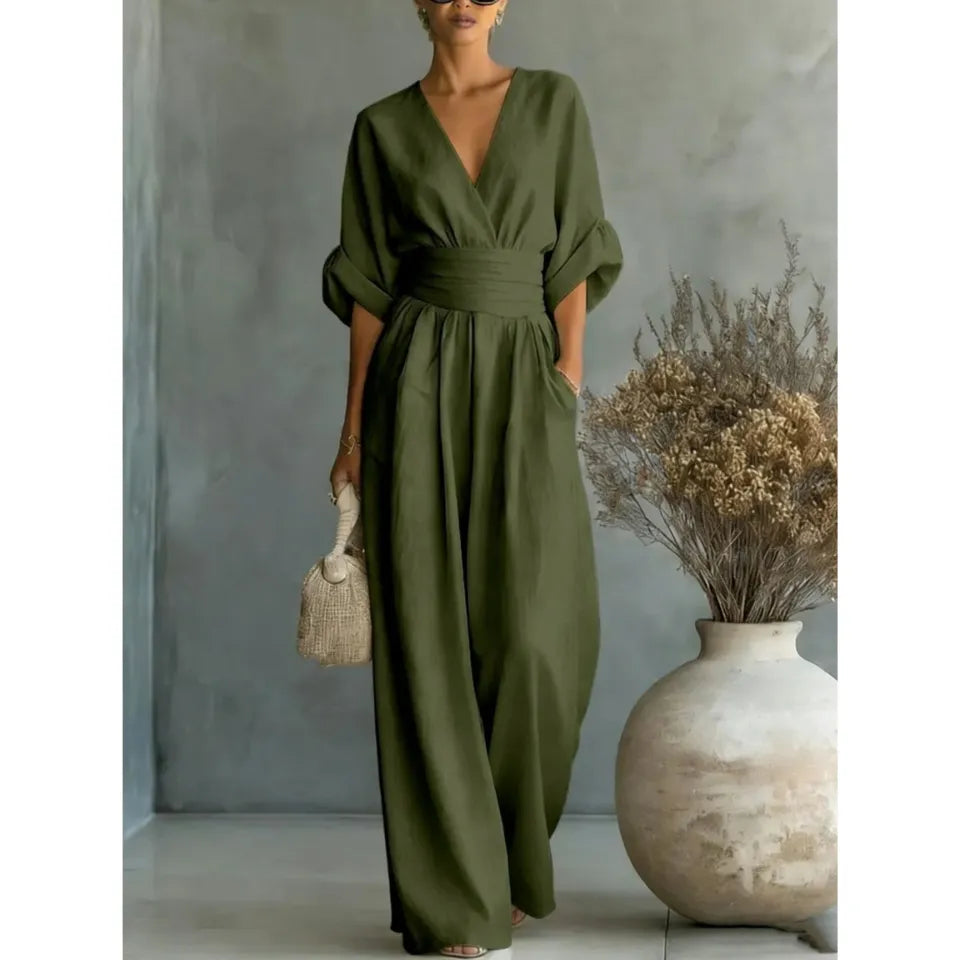 Elowen | Elegante Tuta a Gamba Larga Drappeggiata