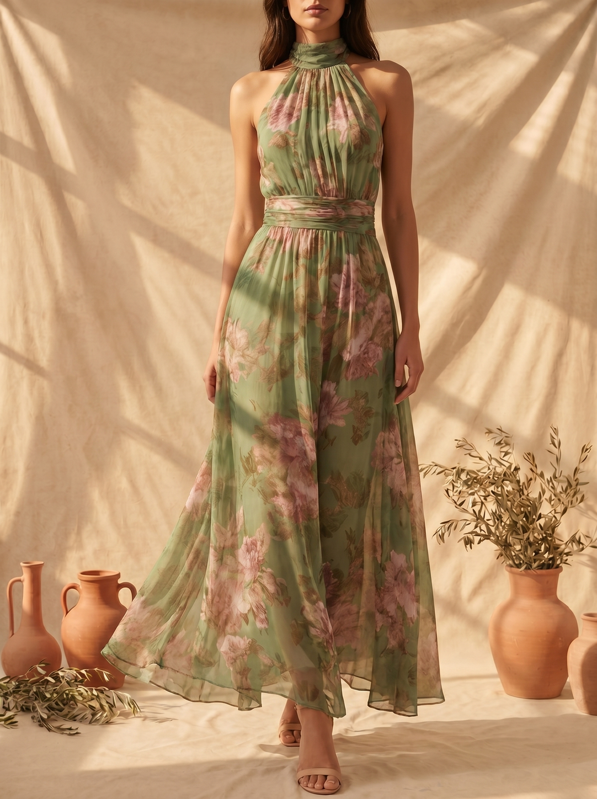 Lidia | Vestito Maxi Halter Floreale Elegante