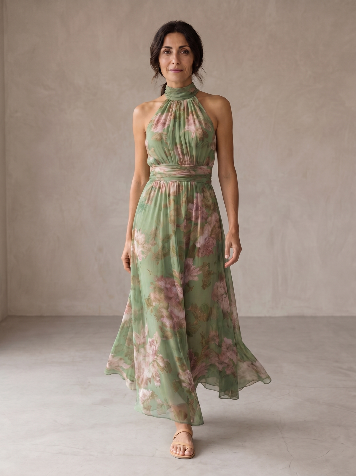 Lidia | Vestito Maxi Halter Floreale Elegante