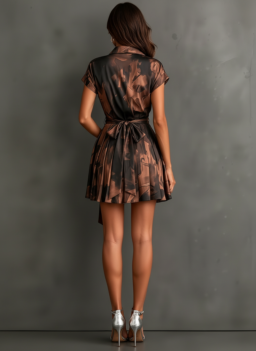 CHIARA | MINI ABITO WRAP ABSTRACT BROWN