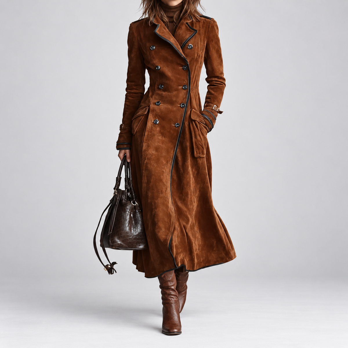 Georgina | Cappotto largo effetto camoscio con cintura